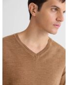 Pull col V en laine Mérinos camel