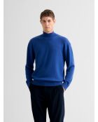 Zigeunerblauer Pullover mit Trichterausschnitt aus Wollmischung