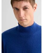 Zigeunerblauer Pullover mit Trichterausschnitt aus Wollmischung