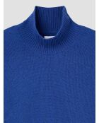 Zigeunerblauer Pullover mit Trichterausschnitt aus Wollmischung