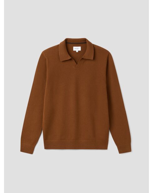 Karamellfarbener Pullover mit offenem Ausschnitt aus Wolle und Cashmere