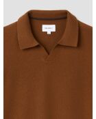 Karamellfarbener Pullover mit offenem Ausschnitt aus Wolle und Cashmere