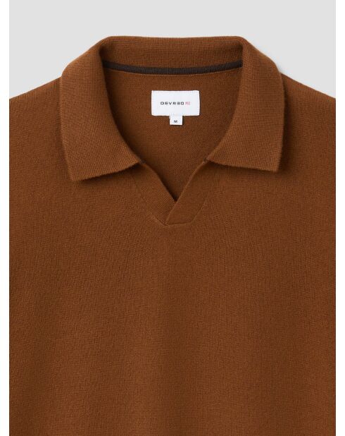 Karamellfarbener Pullover mit offenem Ausschnitt aus Wolle und Cashmere