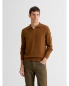 Karamellfarbener Pullover mit offenem Ausschnitt aus Wolle und Cashmere