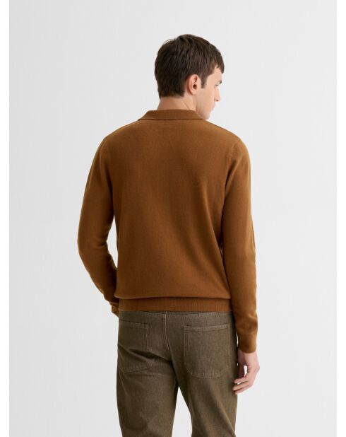 Karamellfarbener Pullover mit offenem Ausschnitt aus Wolle und Cashmere