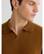 Karamellfarbener Pullover mit offenem Ausschnitt aus Wolle und Cashmere