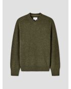 Dunkelkhakifarbener Pullover mit V-Ausschnitt aus Wollmischung