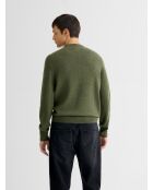 Dunkelkhakifarbener Pullover mit V-Ausschnitt aus Wollmischung