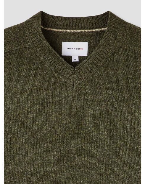 Dunkelkhakifarbener Pullover mit V-Ausschnitt aus Wollmischung