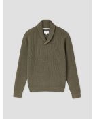 Grüner Pullover aus Kaschmir-Baumwolle mit Schalkragen 2