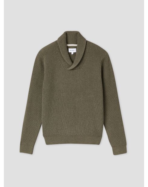 Grüner Pullover aus Kaschmir-Baumwolle mit Schalkragen 2