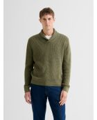 Grüner Pullover aus Kaschmir-Baumwolle mit Schalkragen 2