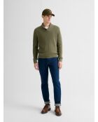 Grüner Pullover aus Kaschmir-Baumwolle mit Schalkragen 2