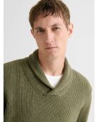 Grüner Pullover aus Kaschmir-Baumwolle mit Schalkragen 2