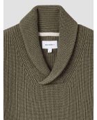 Grüner Pullover aus Kaschmir-Baumwolle mit Schalkragen 2