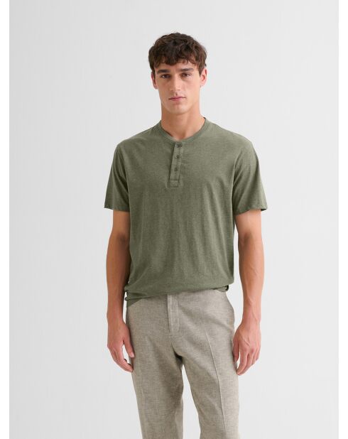 T-shirt col tunisien en jersey vert olive