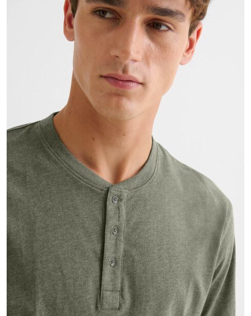 T-shirt col tunisien en jersey vert olive