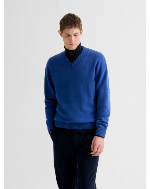 Pullover in maglia con scollo a V in misto lana gypsy blu