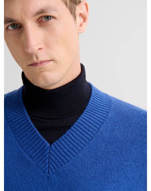 Pullover in maglia con scollo a V in misto lana gypsy blu