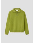 Anisgrüner Pullover aus Wollmischung mit Truckerkragen