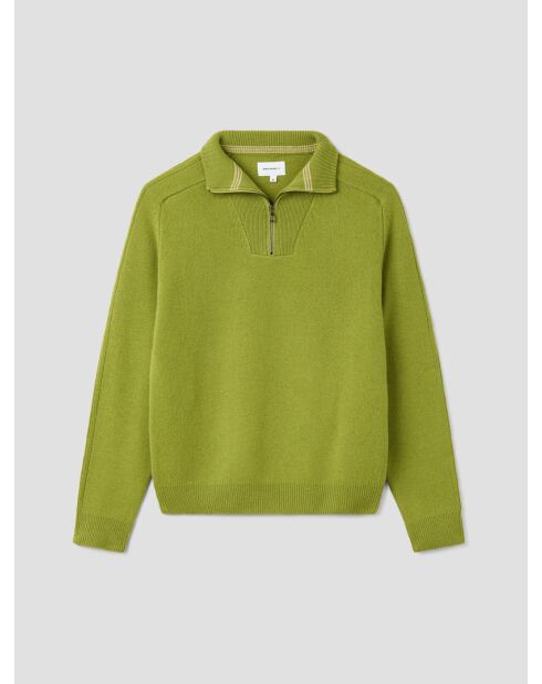 Anisgrüner Pullover aus Wollmischung mit Truckerkragen