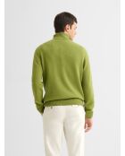 Anisgrüner Pullover aus Wollmischung mit Truckerkragen