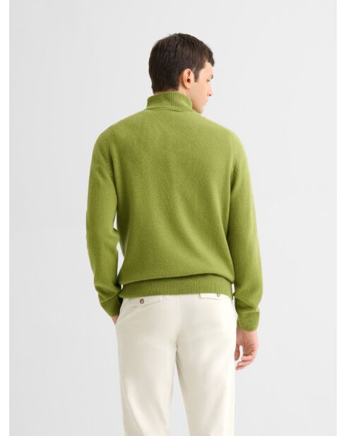 Anisgrüner Pullover aus Wollmischung mit Truckerkragen