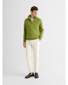 Anisgrüner Pullover aus Wollmischung mit Truckerkragen