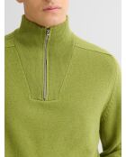 Anisgrüner Pullover aus Wollmischung mit Truckerkragen