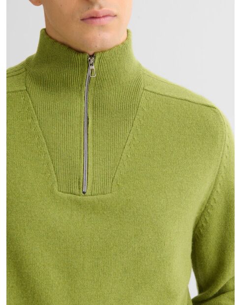 Anisgrüner Pullover aus Wollmischung mit Truckerkragen