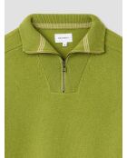 Anisgrüner Pullover aus Wollmischung mit Truckerkragen