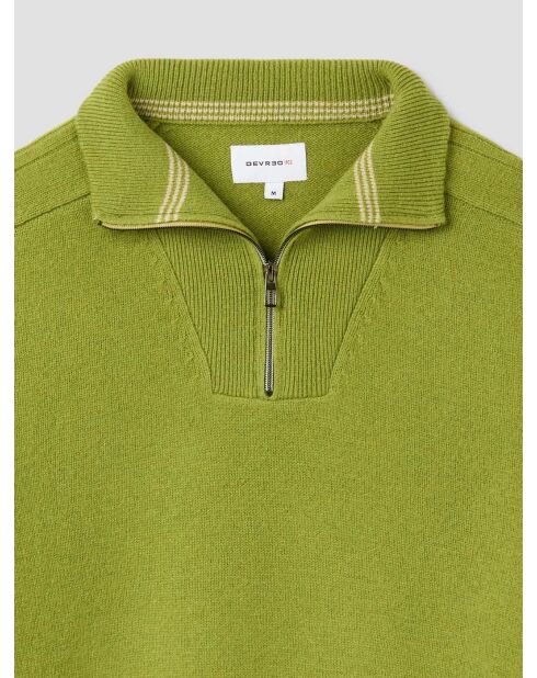 Anisgrüner Pullover aus Wollmischung mit Truckerkragen