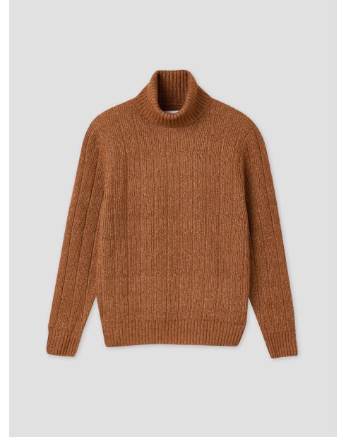 Maglione dolcevita screziato color nocciola 2