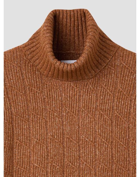 Maglione dolcevita screziato color nocciola 2