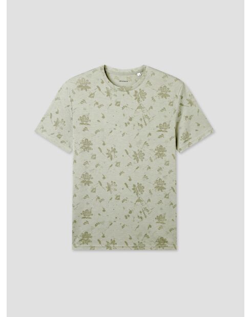 T-shirt col rond fleuri vert amande 2