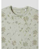 T-shirt col rond fleuri vert amande 2