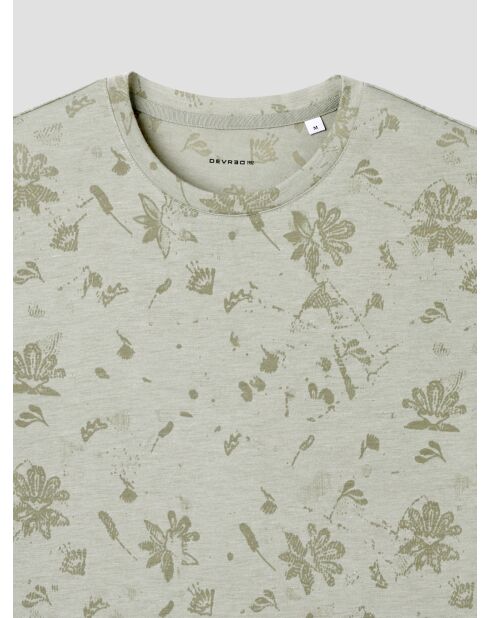 T-shirt col rond fleuri vert amande 2