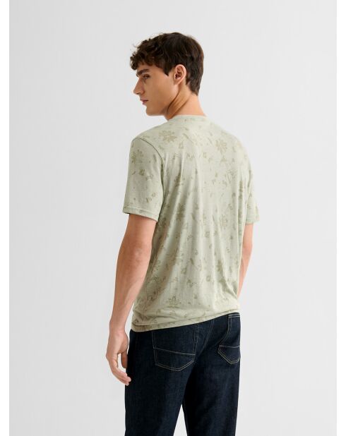 T-shirt col rond fleuri vert amande 2