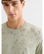 T-shirt col rond fleuri vert amande 2