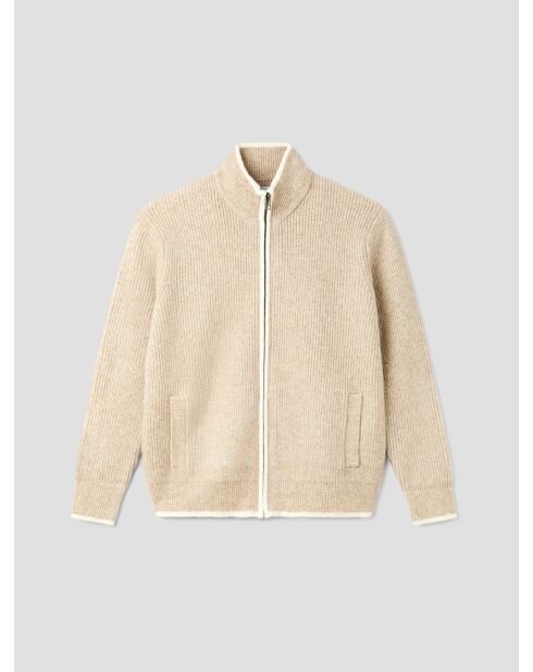 Cardigan zippé bicolore ficelle
