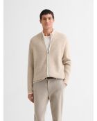 Cardigan zippé bicolore ficelle