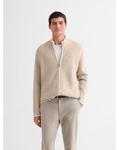 Cardigan zippé bicolore ficelle
