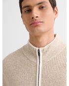 Cardigan zippé bicolore ficelle