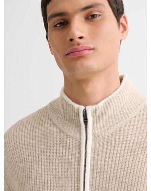 Cardigan zippé bicolore ficelle
