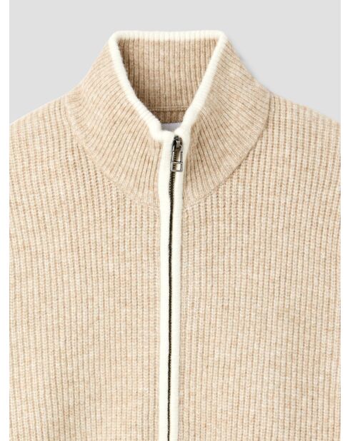 Cardigan zippé bicolore ficelle