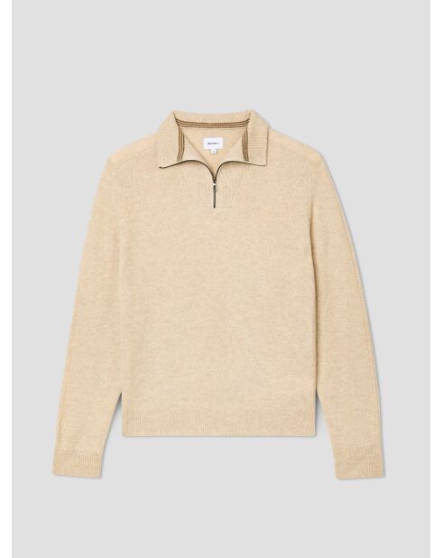 Sandbeiger Pullover aus Wollmischung mit Truckerkragen