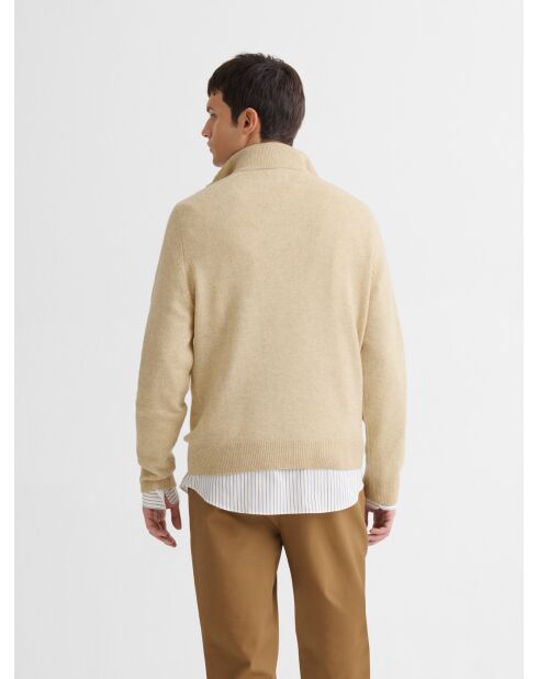 Sandbeiger Pullover aus Wollmischung mit Truckerkragen