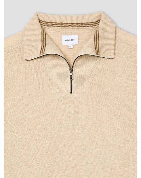 Sandbeiger Pullover aus Wollmischung mit Truckerkragen