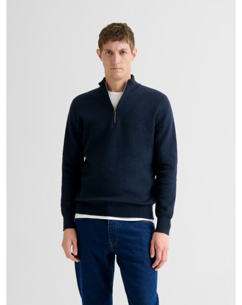 Pullover con zip in cachemire blu marino