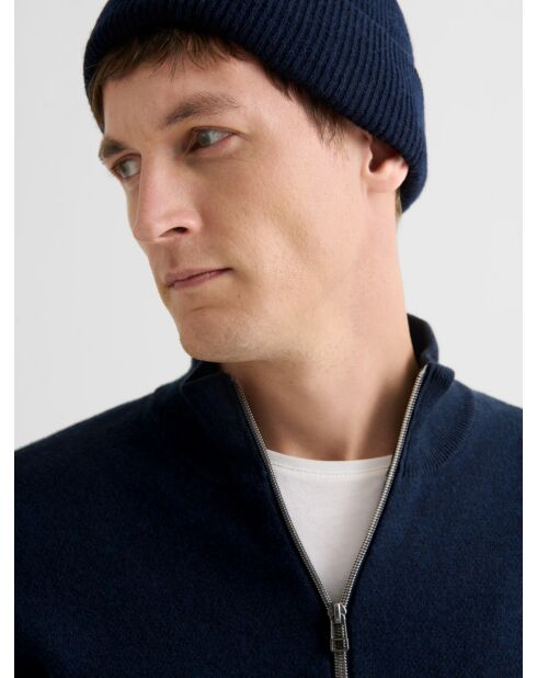 Pullover con zip in cachemire blu marino
